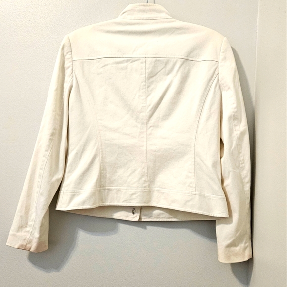 Michael Kors Womens Cropped Cotton Stretch Denim Jacket Turn Clasps White L - Picture 8 of 12